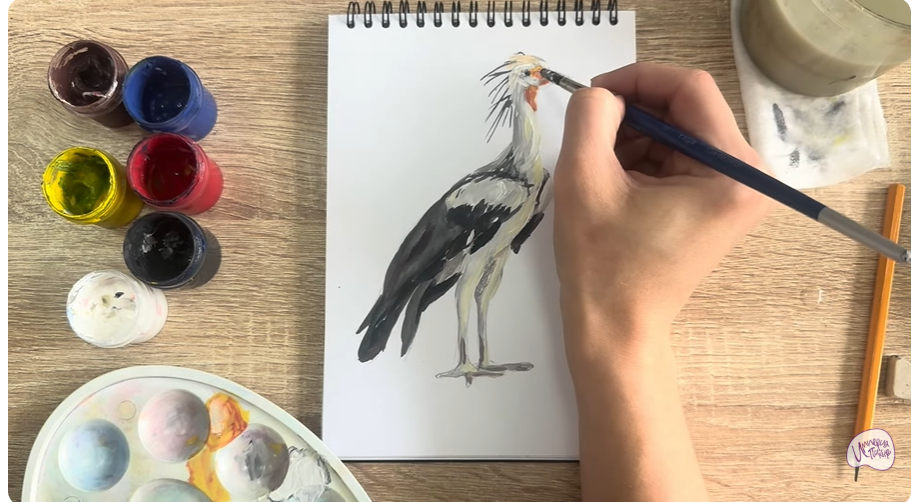 Рисуем Птица "секретарь"