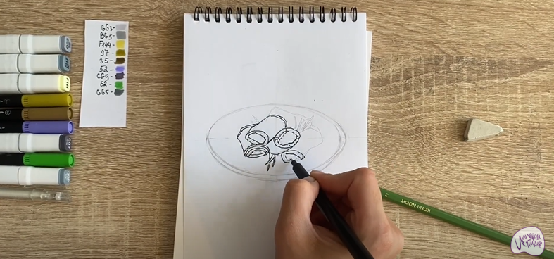 Рисуем Рулетики из баклажанов