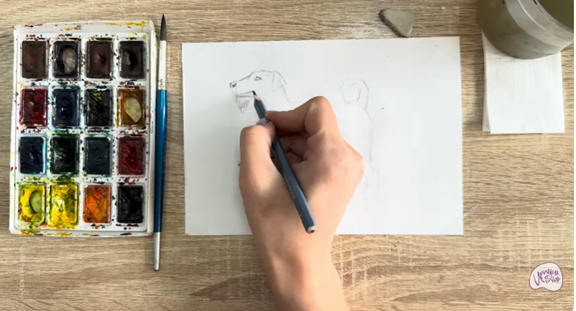 Рисуем Собака породы Эрдельтерьер