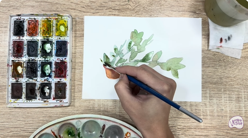 Рисуем Пеллиония в горшке