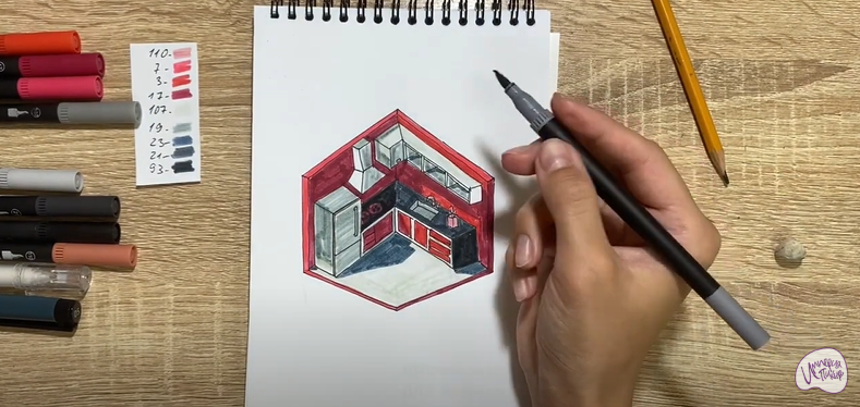 Рисуем Угловая кухня