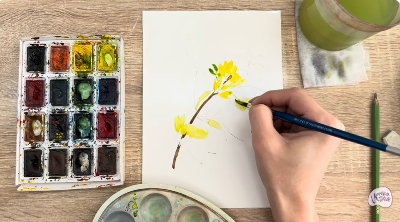 Рисуем Ветка караганы