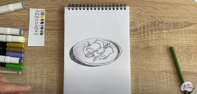 Рисуем Рулетики из баклажанов