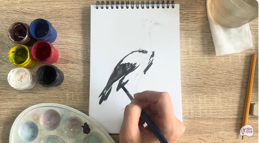 Рисуем Птица "секретарь"