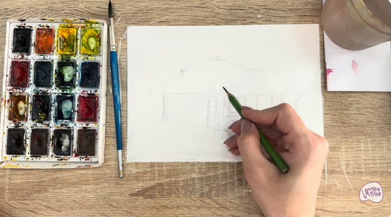 Рисуем Зимняя баня