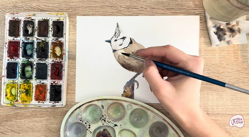 Рисуем Хохлатая синица