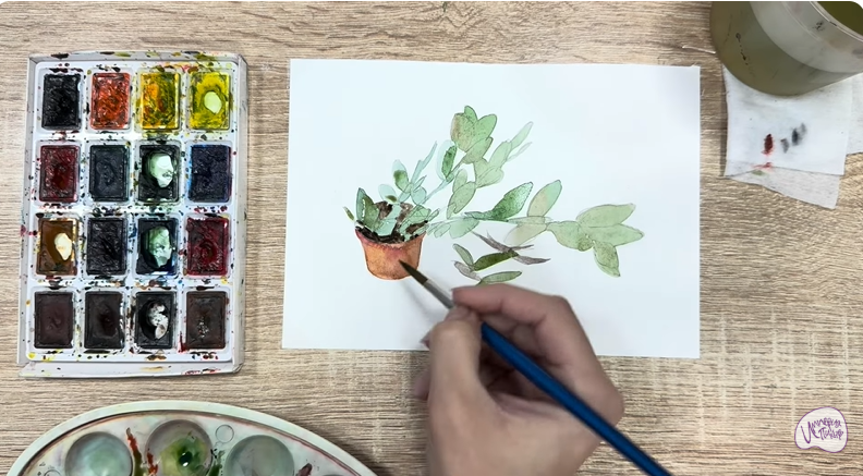 Рисуем Пеллиония в горшке