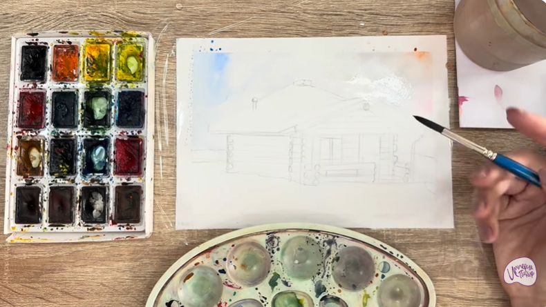 Рисуем Зимняя баня