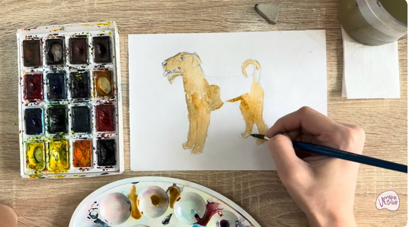 Рисуем Собака породы Эрдельтерьер