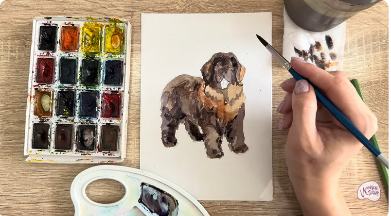 Рисуем Собака породы Ньюфаундленд