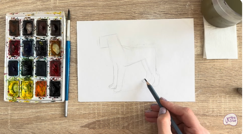 Рисуем Собака породы Эрдельтерьер