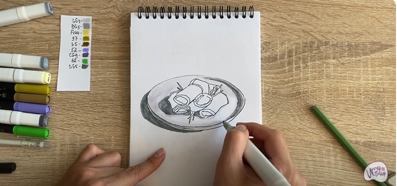Рисуем Рулетики из баклажанов
