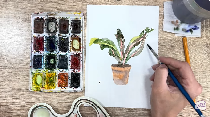 Рисуем Кротон в горшке