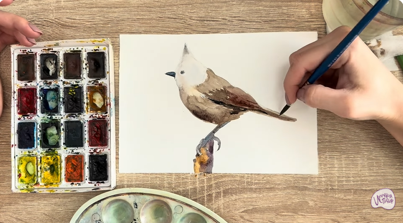 Рисуем Хохлатая синица