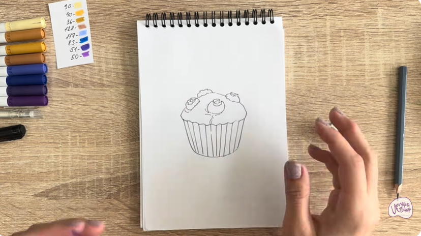 Рисуем Кекс с черникой