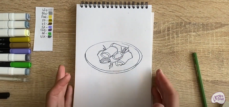 Рисуем Рулетики из баклажанов