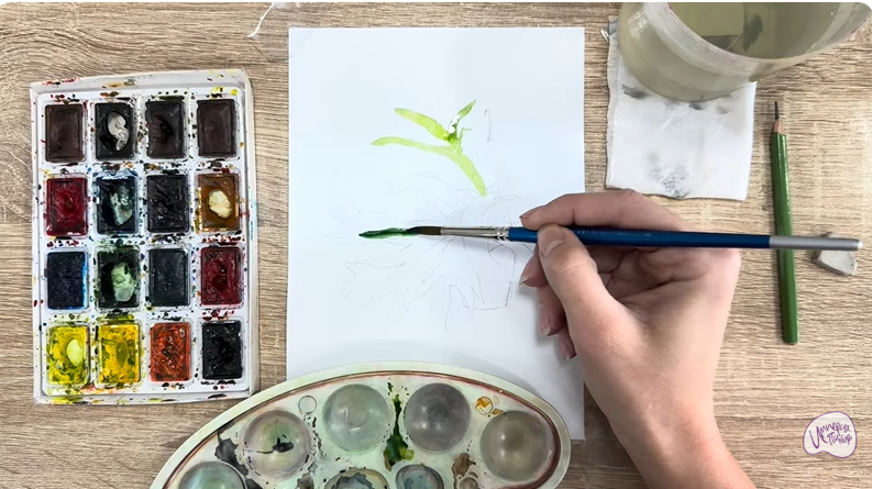 Рисуем Платицериум в горшке