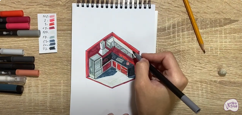 Рисуем Угловая кухня