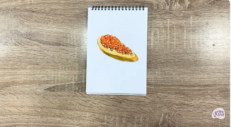 Рисуем Бутерброд с красной икрой