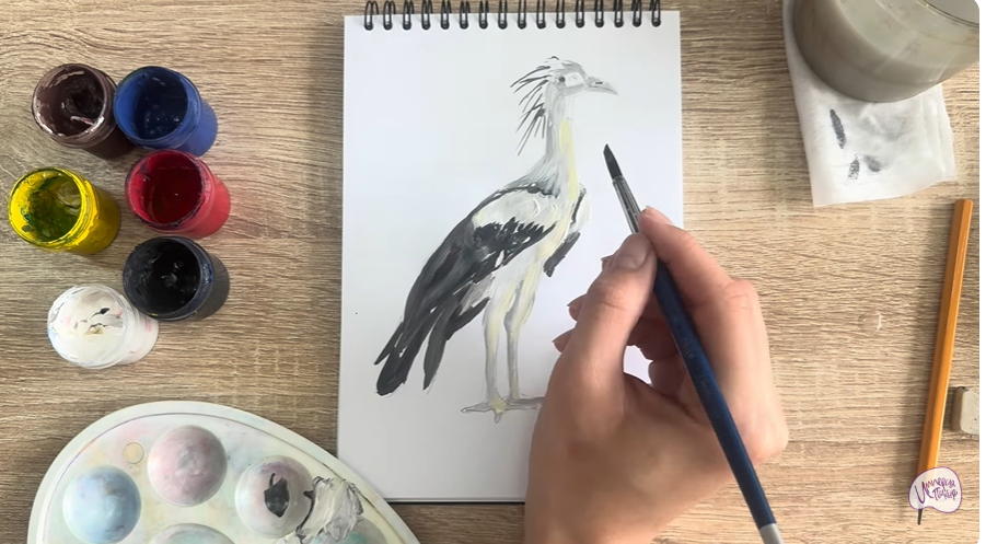 Рисуем Птица "секретарь"