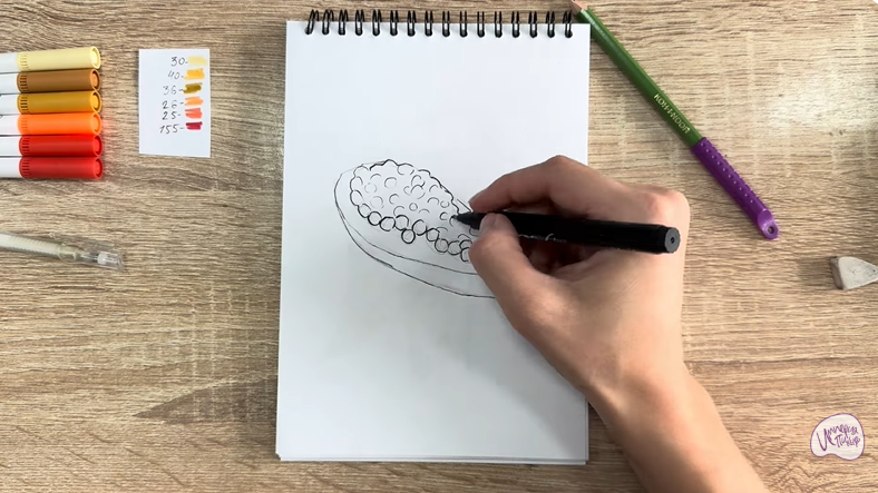 Рисуем Бутерброд с красной икрой