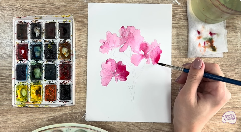 Рисуем Ветка рододендрона