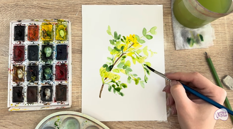 Рисуем Ветка караганы