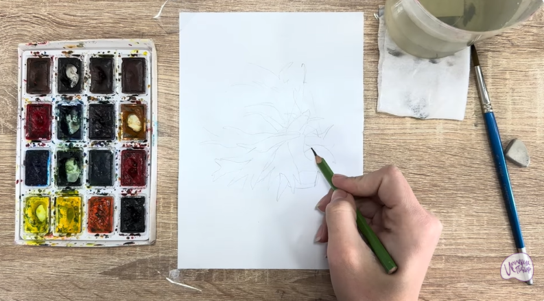 Рисуем Платицериум в горшке