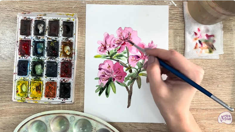 Рисуем Ветка рододендрона