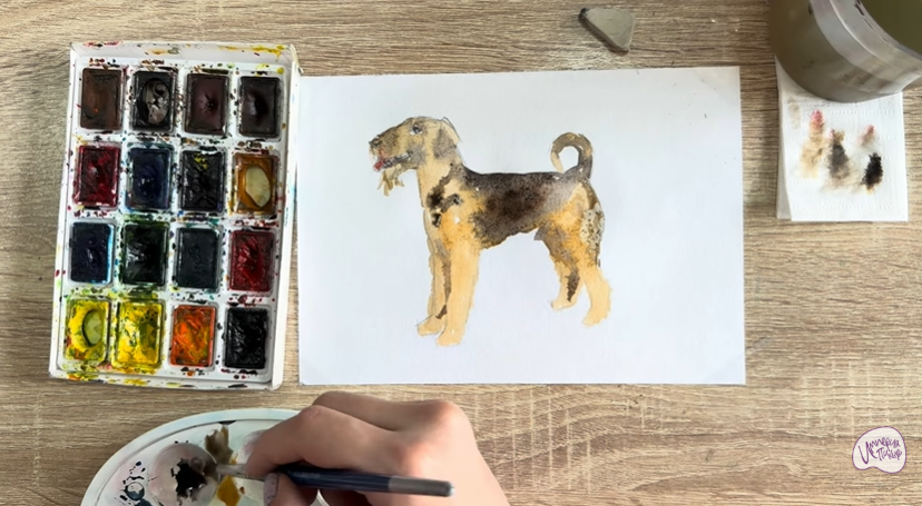 Рисуем Собака породы Эрдельтерьер