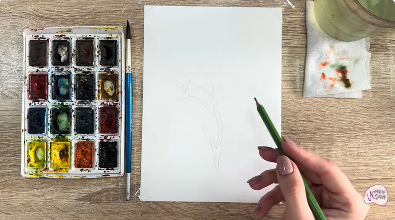 Рисуем Ветка рододендрона