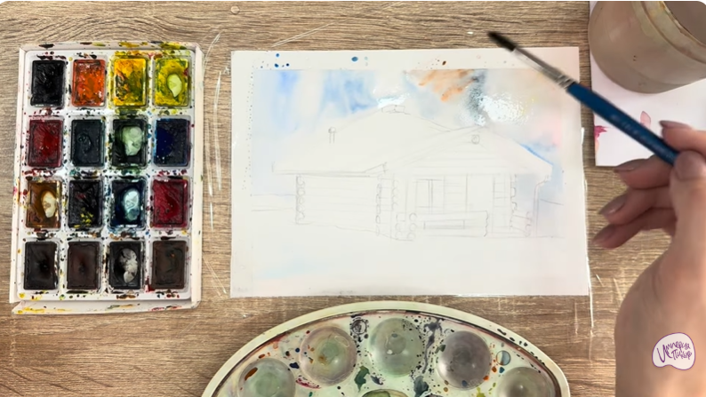 Рисуем Зимняя баня