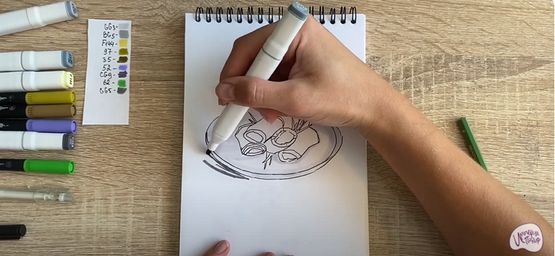Рисуем Рулетики из баклажанов