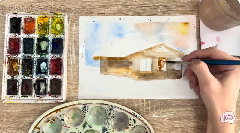 Рисуем Зимняя баня