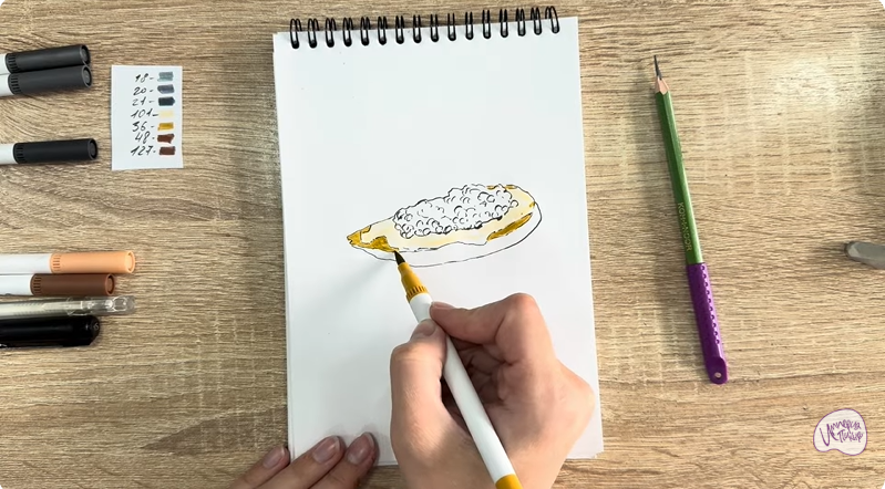 Рисуем Бутерброд с черной икрой