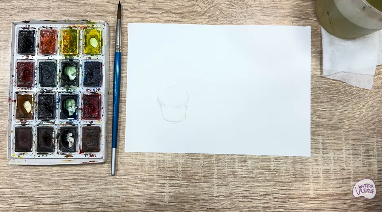 Рисуем Пеллиония в горшке