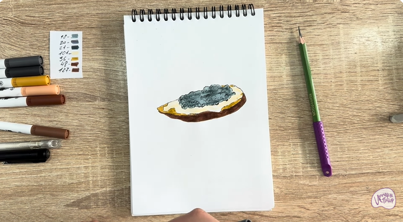 Рисуем Бутерброд с черной икрой