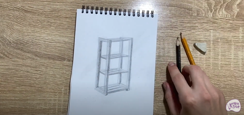 Рисуем Деревянный стеллаж