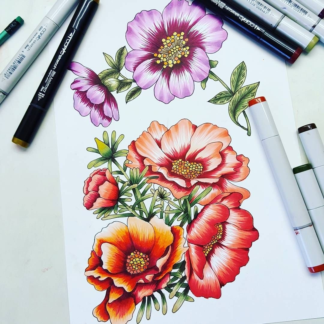 Рисуем Цветы маркерами