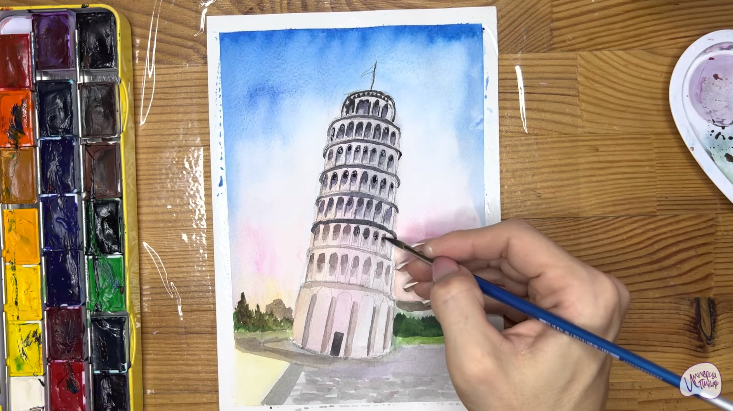 Рисуем Пизанская башня