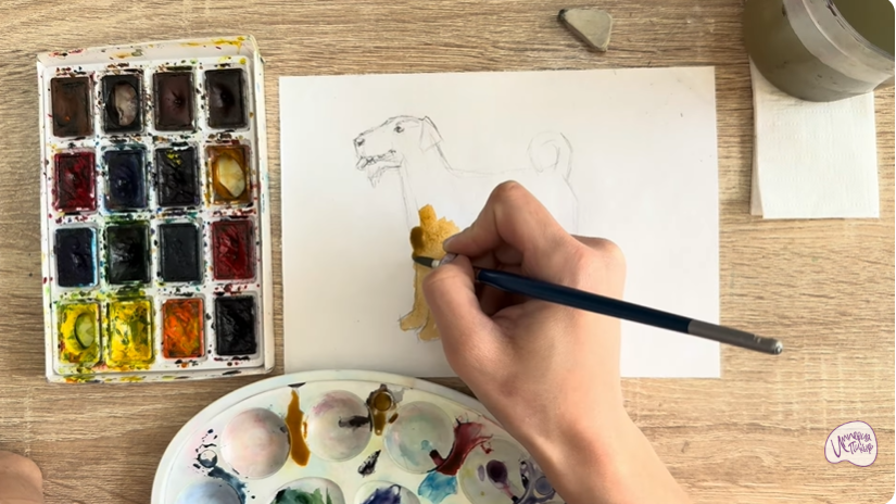 Рисуем Собака породы Эрдельтерьер