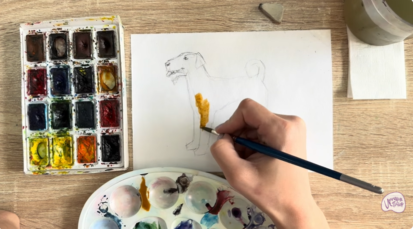 Рисуем Собака породы Эрдельтерьер