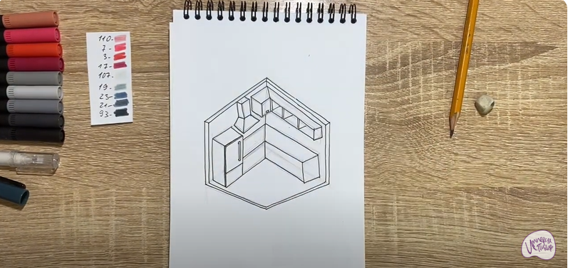 Рисуем Угловая кухня