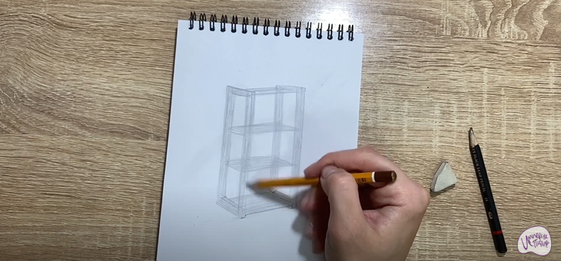 Рисуем Деревянный стеллаж