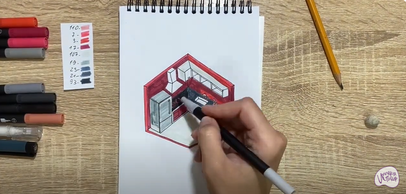 Рисуем Угловая кухня