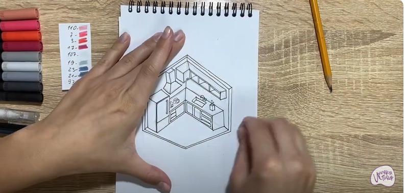 Рисуем Угловая кухня