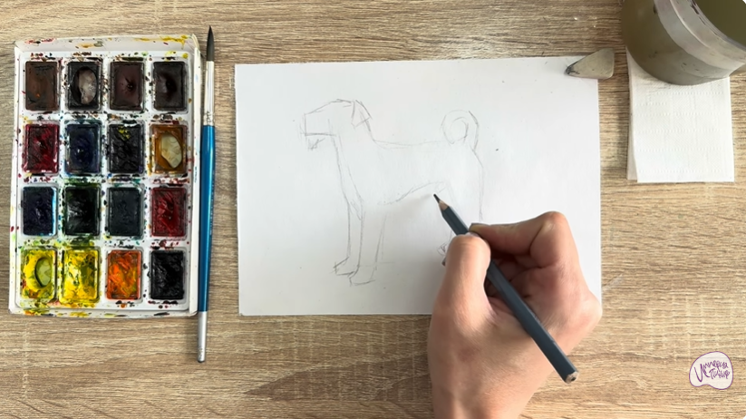 Рисуем Собака породы Эрдельтерьер