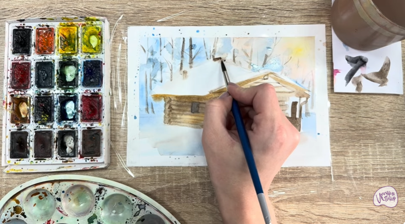 Рисуем Зимняя баня