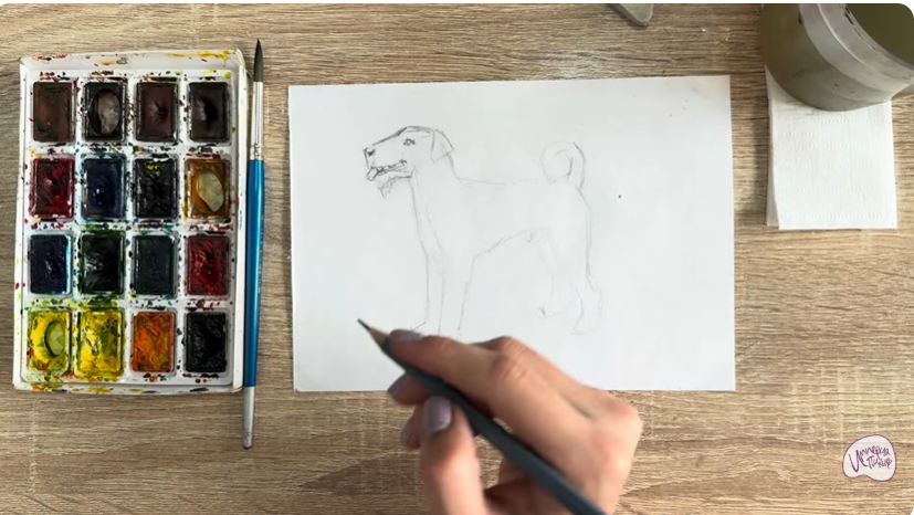 Рисуем Собака породы Эрдельтерьер