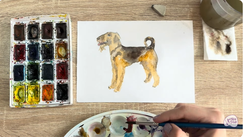 Рисуем Собака породы Эрдельтерьер